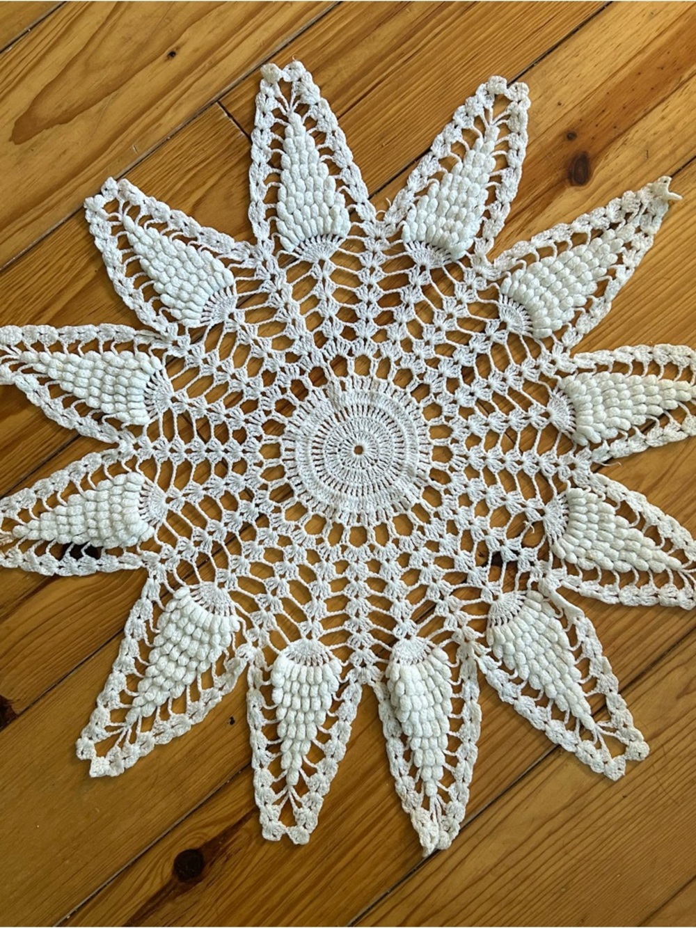 Handmade White Crochet Doily Table Linen 24” Sunburst Floral